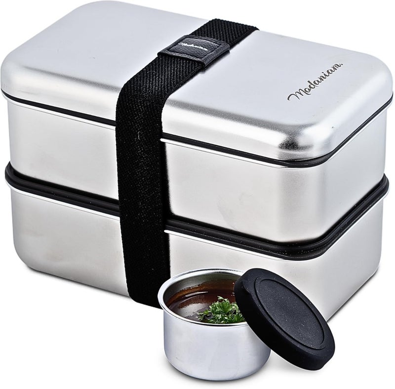 Modaniam LEAK Proof Stackable Stainless Steel Bento Box Adult |Stainless Steel Lunch Box for adults| Metal Bento box|Japanese Lunch Container |large with compartment| Korean bentobox| Non toxic|Microwave safe - Image 1
